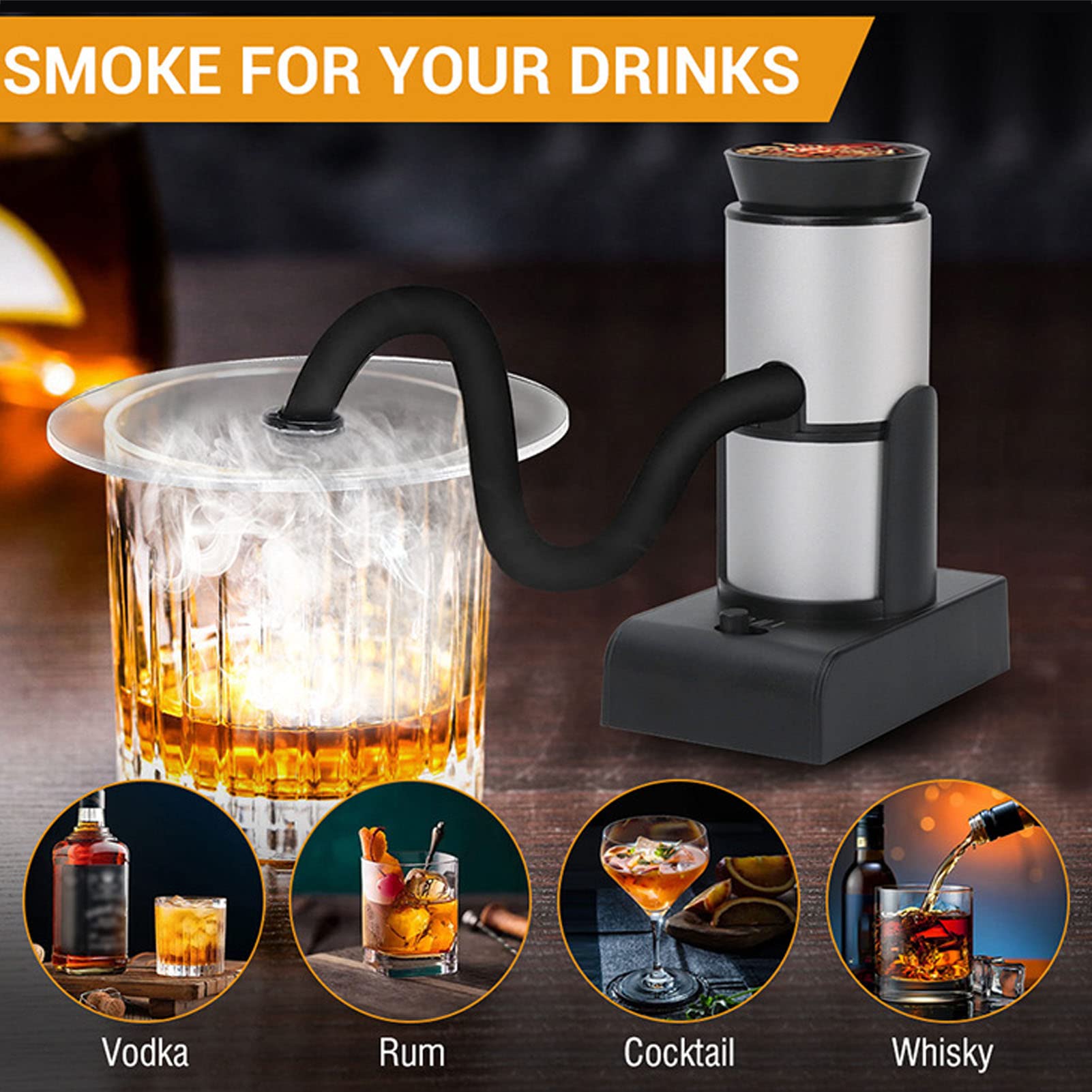 Affumicatore di Alimenti per Cocktail, Infusore di Fumo per Interni Portatile per La Cottura di Alimenti, Bevande per Cocktail, Whisky, Bistecche, Salmone, Formaggio, Barbecue E Pizza
