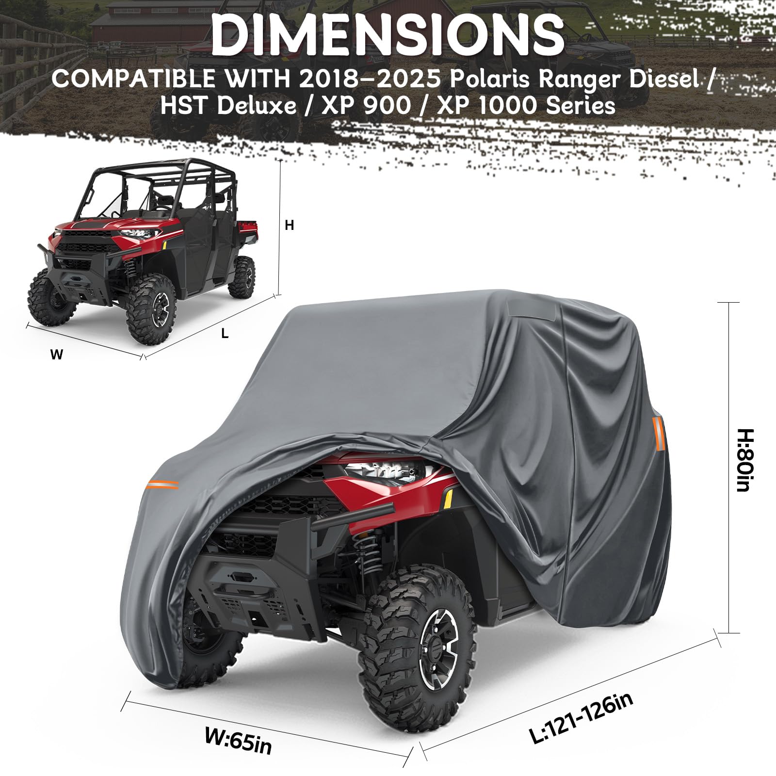 wasserdichte UTV-Abdeckung für 2018–2025 Polaris Ranger Diesel HST Deluxe | XP 900 XP 1000 Series, UTV Abdeckplane Wetterfest Outdoor Plane Garage