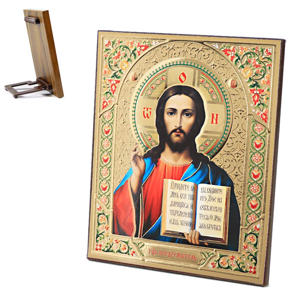 NKlaus Icon Jesus Christ Wood 15x18cm Pantocrator of Christ Iconography Orthodox Lead Art Print 39117