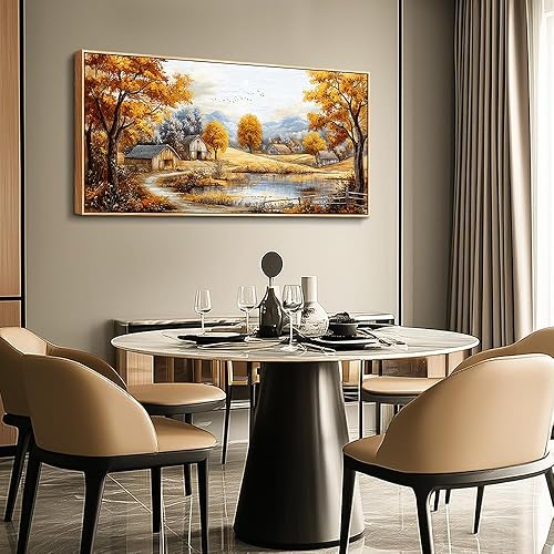 Miniatura 5 de QIYILEXWART Pinturas de pared de bosque de otoño, arte de pared grande para sala de estar, decoración de lienzo para dormitorio, imágenes de