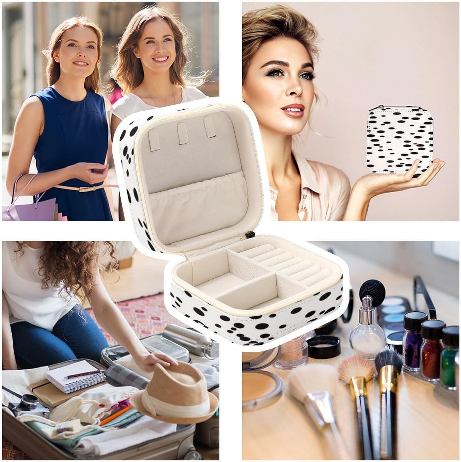 Women's Fashion Jewelry Box, Black And White Polka Dot Printing To Go Portable Jewelry Box, Personalized Travel Mini Jewelry Organizer,Exquisite Portable Jewelry Box image 4