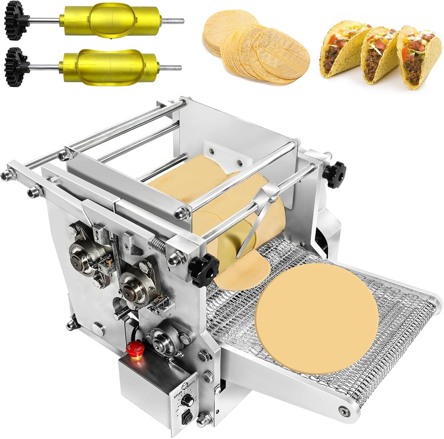 Electric Tortilla Maker with 2 Free Mold (4in+6in), Heavy Duty Commercial Automatic None-Stick Mexico Chapatti Corn Machine 1500-2000pcs/h Suitable for Produce Sopes Gorditas Roti Pita