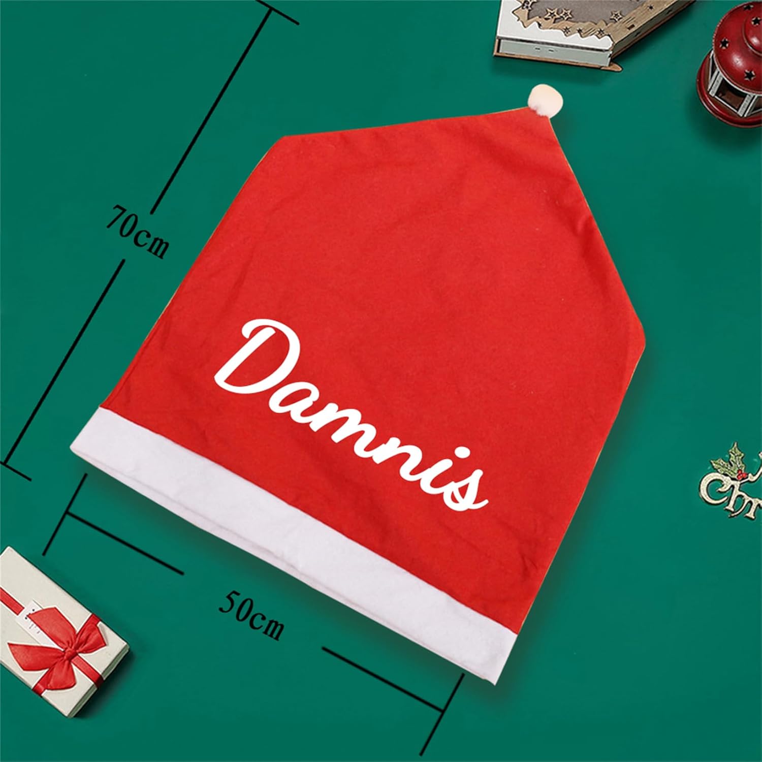 Personalized Name Christmas Chair Covers Set of 2/4/6 Red Santa Hat Dining Chair Covers Kitchen Chair Cover Xmas Decorations Holiday Dinning Room Kitchen (Christmas Chair Covers - 1)