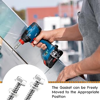 147pcs M4.2 M4.8 Stainless Steel Self Tapping Hex Head Screws Full Thread Metal Roofing Drill Bolts Hexagonal Dovetail Self Drilling Tail Screws with Nut Setter, Washers