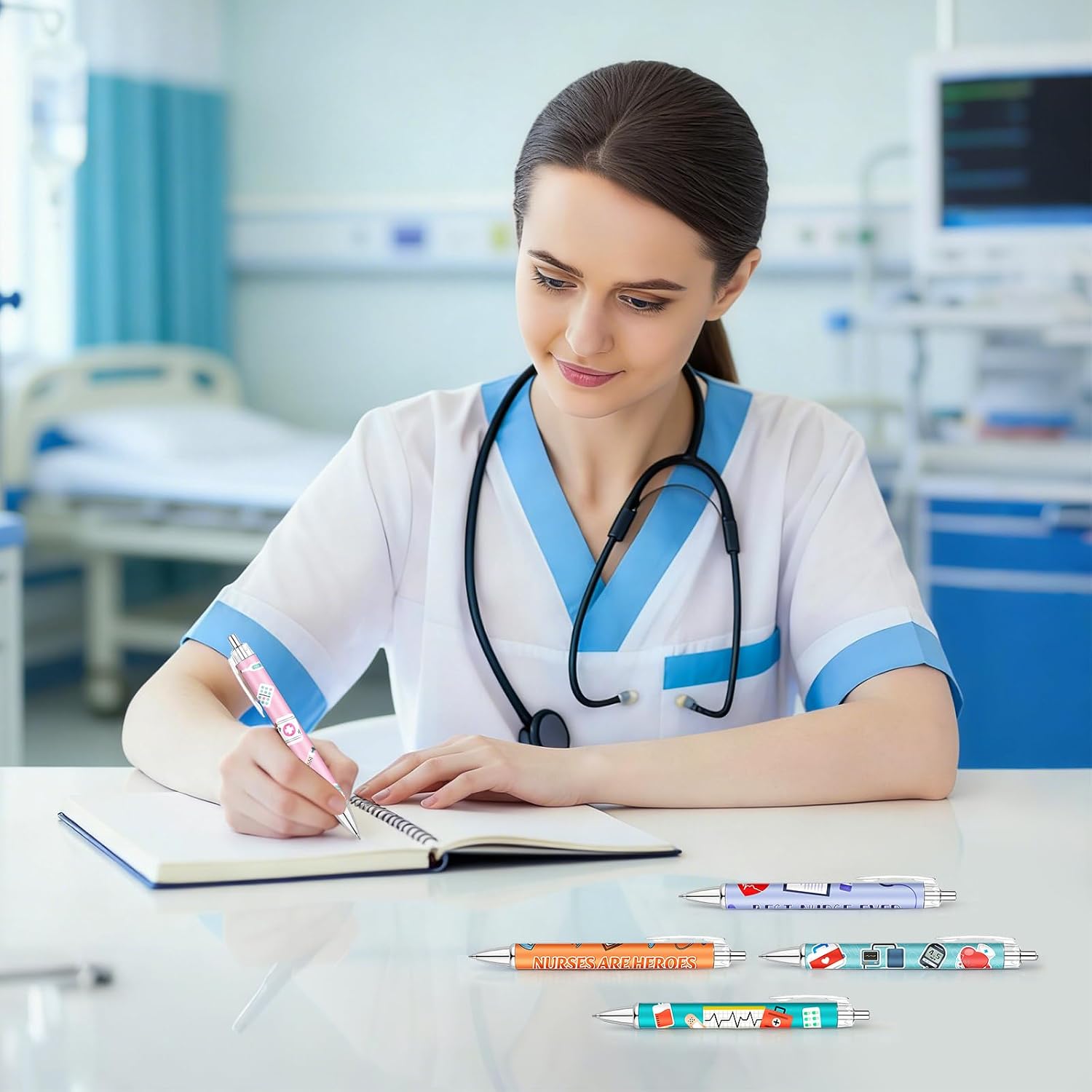 24 Pcs Funny Nurse Pens Bulk Nurses Week Gifts Bulk 2026 Lovely Cartoon Nurse Ballpoint Pens Cute Black Ink Retractable Nursing Pens Gifts for Medical Assistants Cna Students Workers Coworkers Office image 5