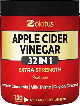 Zolotus 32 in 1 Apple Cider Vinegar Capsules with Turmeric, Cinnamon, Milk Thistle, Elderberry, Quercetin for Support Digestion, Vitality 120 Capsules
