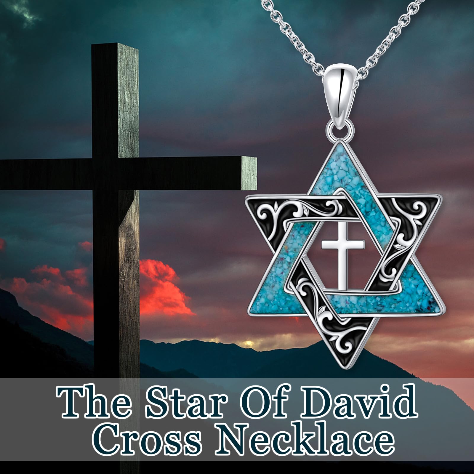 DAOCHONG Collana con stella di David in argento 925 con turchese, gioiello da donna