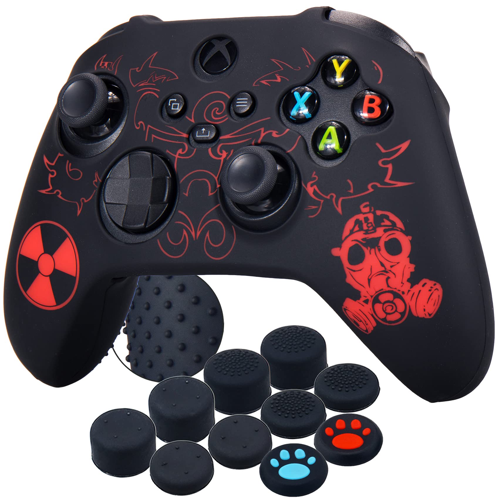 YoRHa Silicone Rubber Back Dots Carving Customizing Skin Cover for Xbox Series X/S Controller x 1(BH Green) with Pro Thumb Grips x 10 — view 27