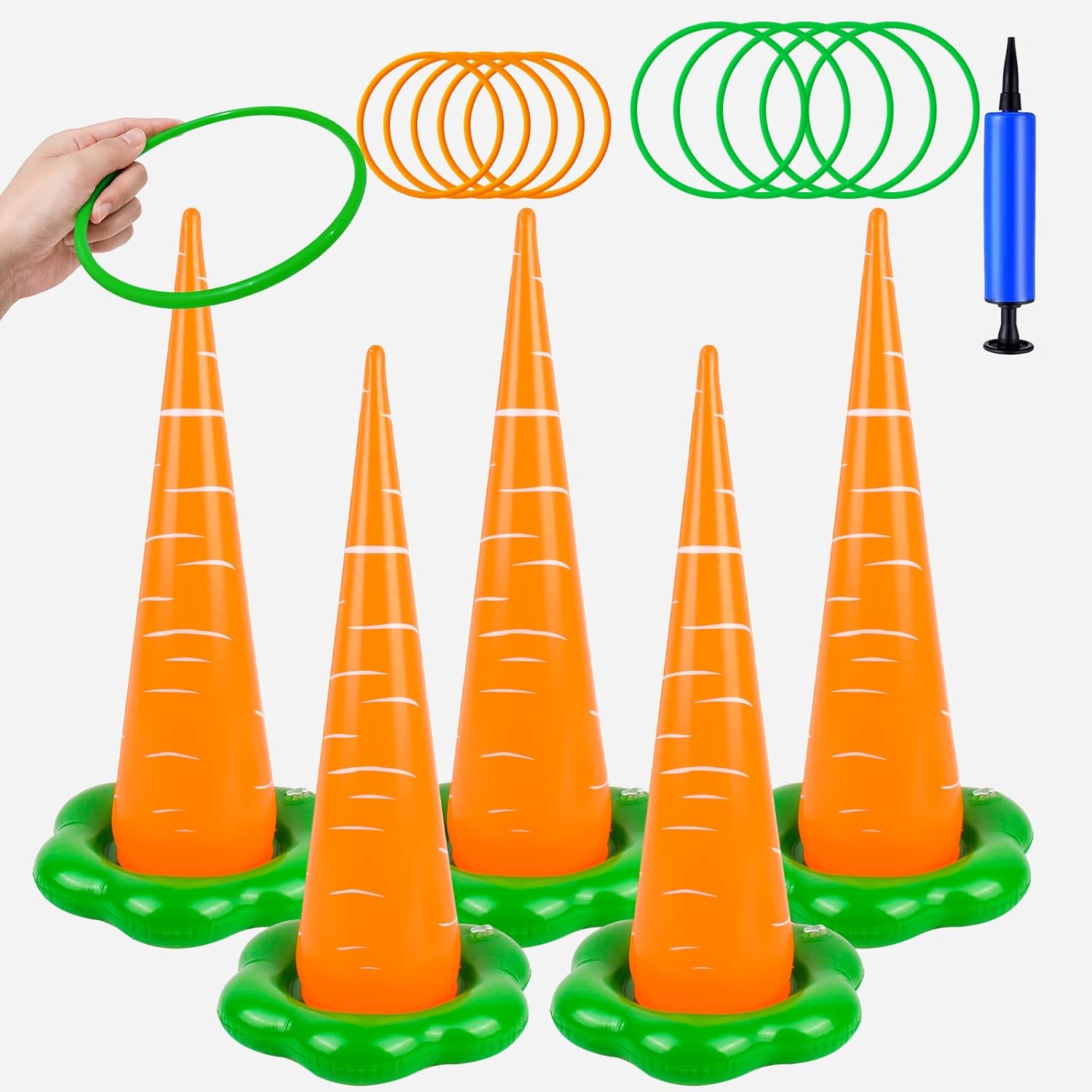 5 Pack Easter Inflatable Ring Toss Game, Outdoor Easter Games Set with 10 Plastic Rings and Pump, Family Carnival Party Favors Supplies