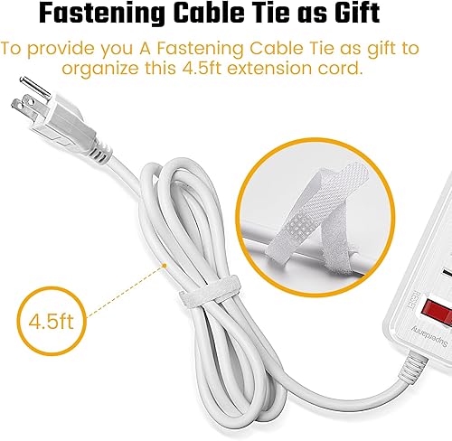 Miniatura 5 de Power Strip, SUPERDANNY Surge Protector, 5 Outlets, 3 USB Ports, 4.5 Ft Extension Cord, 900 Joules, Mountable, Overload Switch, Protected Indicator