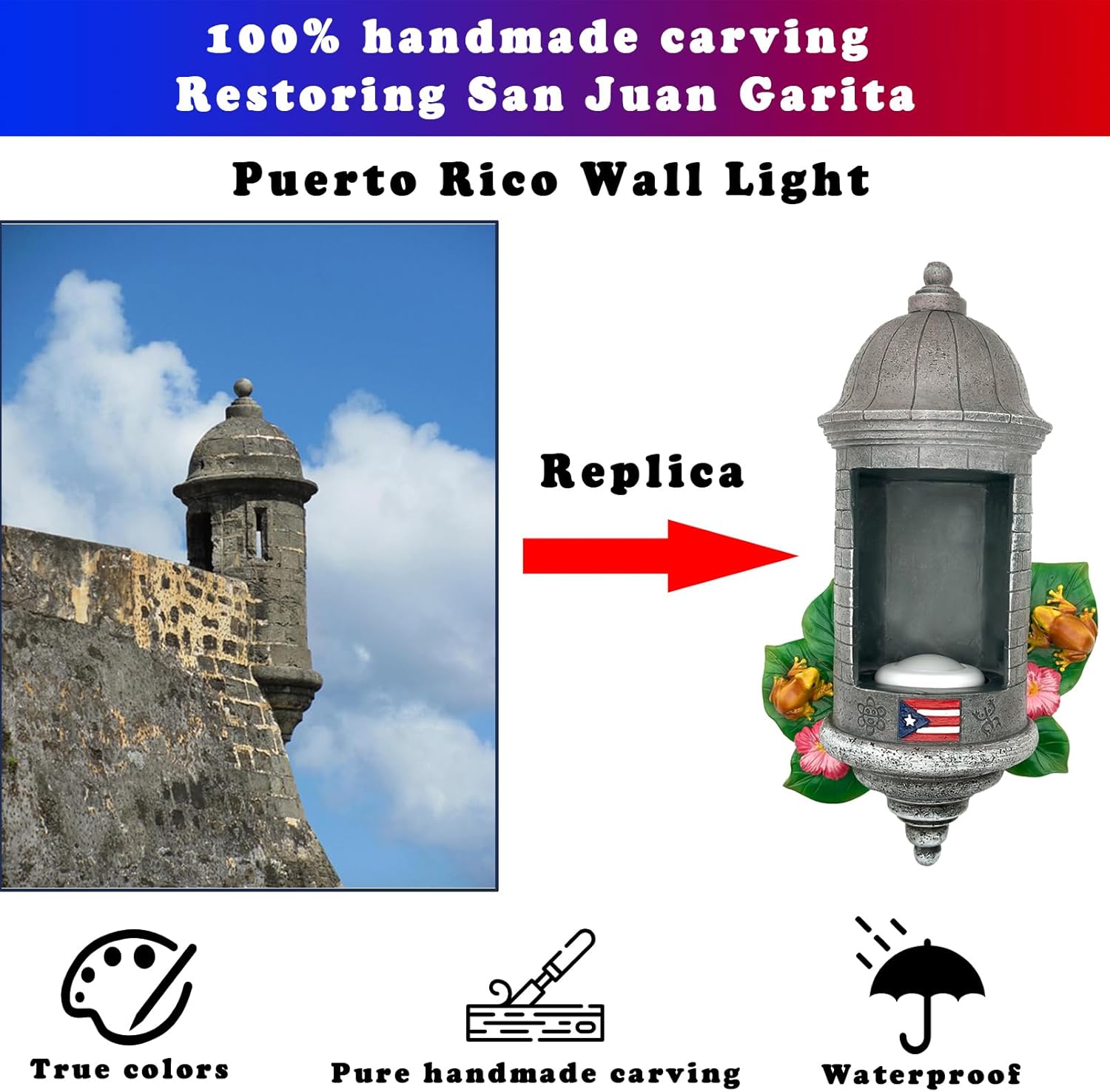 Puerto Rico Souvenirs, Puerto Rican Garita Wall Light with Remote Control, Puerto Rico El Morro Style Night Light Boricua Home Decor for Women Men Idea Gift (Puerto Rican Garita-1)