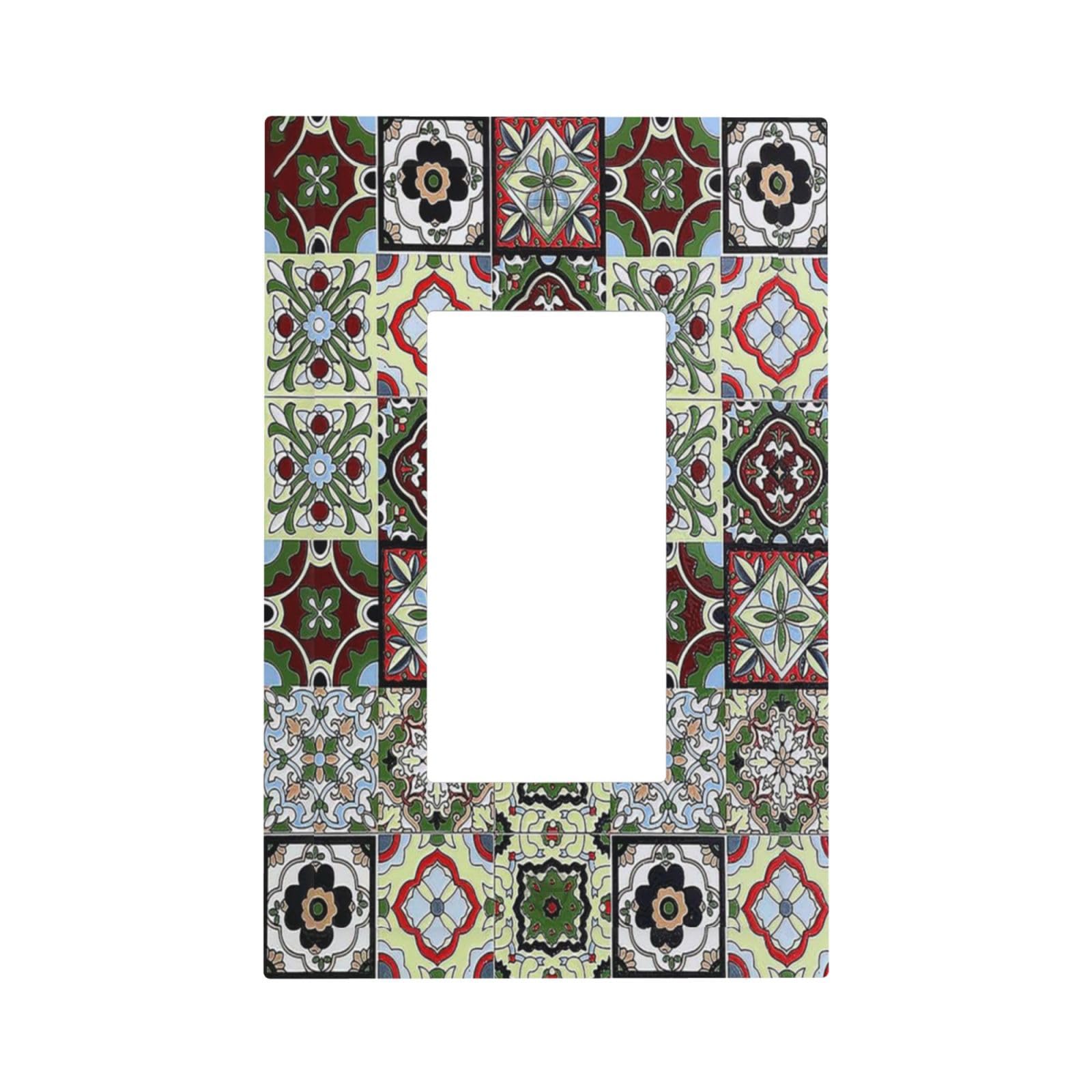 Decorative Outlet Covers Talavera Tile Decal 1 Gang Single Rocker Light Switch Cover Plate Wall Plates GFCI Faceplate for Bedroom Bathroom Decor