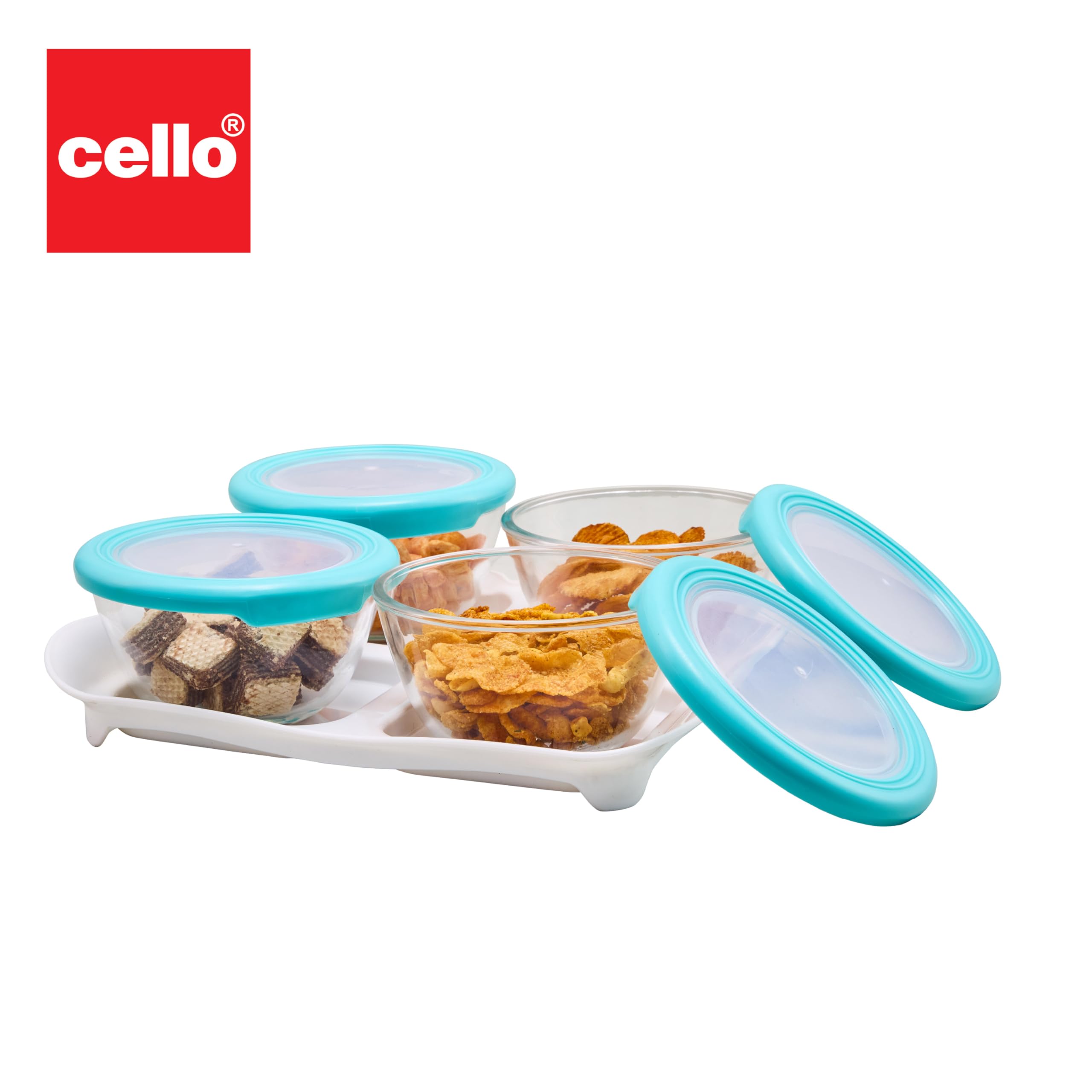 Cello Snack Tray Set, Serving Bowls, Microwave Safe, 320 ml Each (Set of 4) with Tray - Image 7 thumbnail