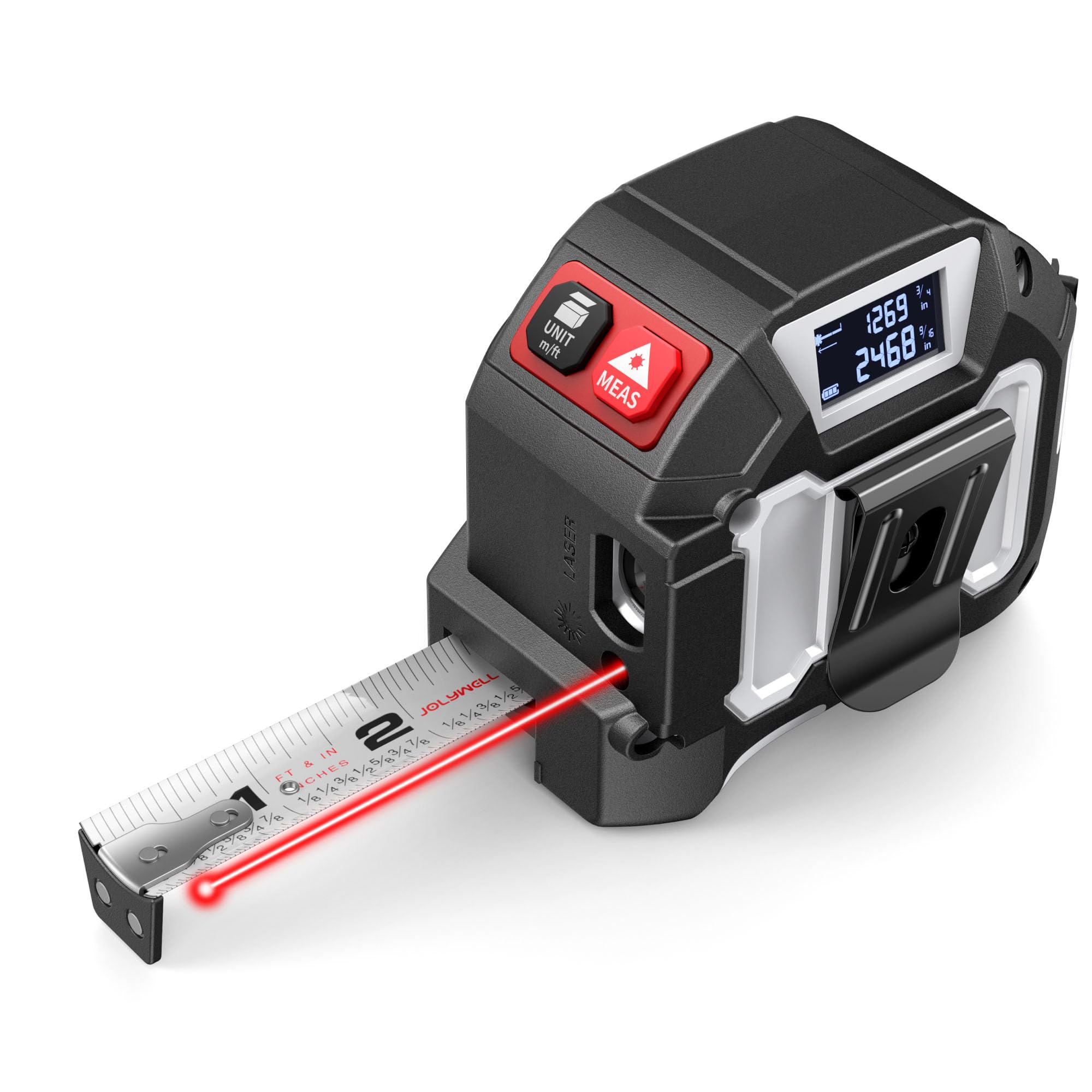 2-in-1 Laser Tape Measure, 152Ft Rechargeable Laser Measurement Tool & 16Ft Self-Locking Tape, Movable Magnetic Hook, Supports Ft/in/M, Area, Volume, Pythagoras for Construction, DIY, Woodworking