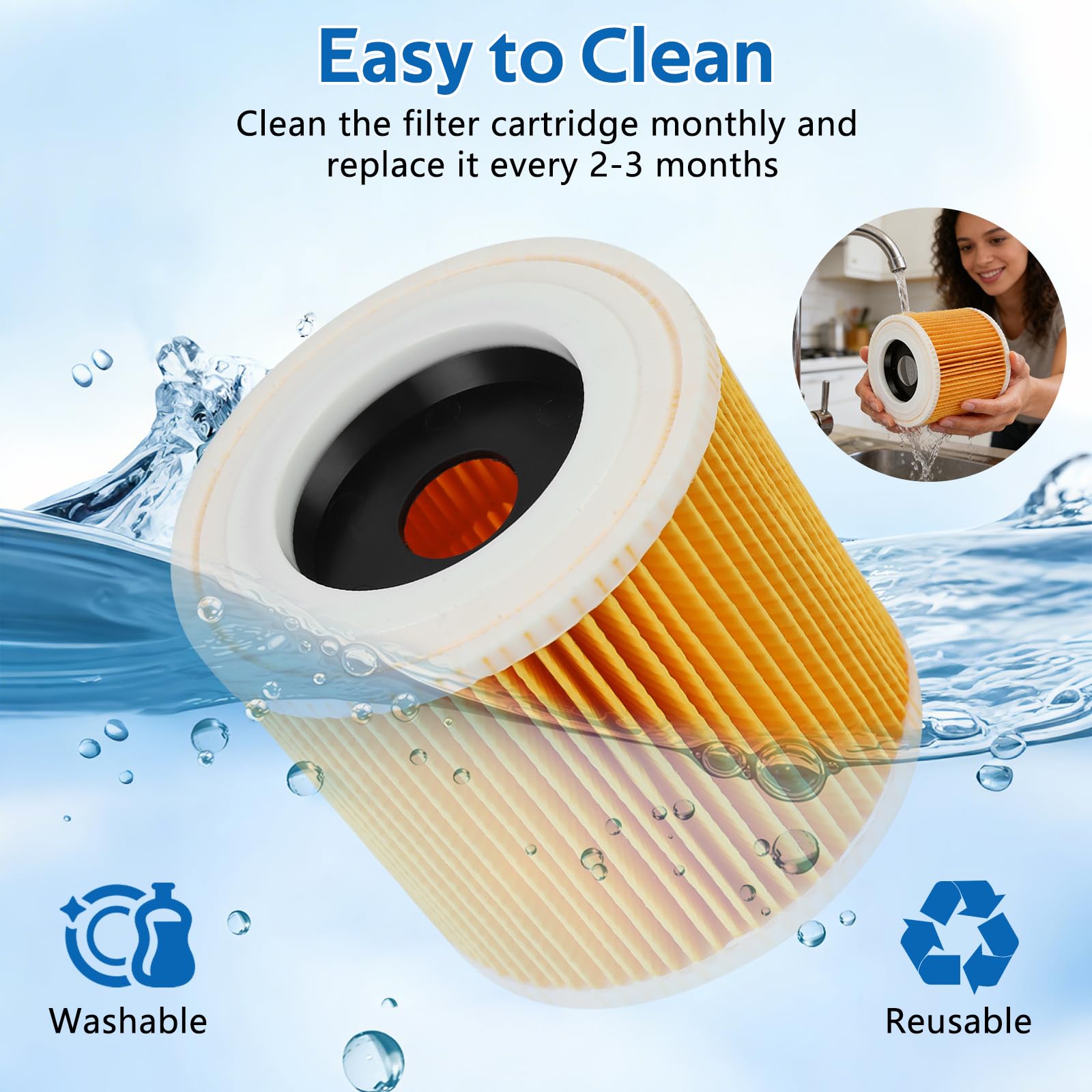 2 Filtro de Cartucho, Filtro Karcher WD3 Compatible con Aspiradoras Kärcher WD3, WD2, WD1, MV3, MV2, A, K, KNT, NT, SE, VC, Reemplaza 6.414-552.0, para 2 Tornillos de Fijación para Alérgicas — view 6