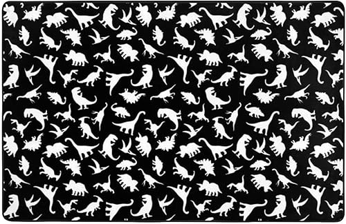 Miniatura 3 de Alfombras de área de dinosaurios, divertidas alfombras de área de dinosaurio, color blanco y negro, alfombras antideslizantes de 3 x 5, alfombras