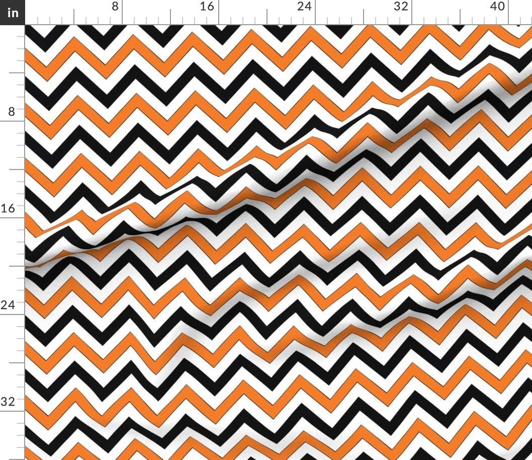 Spoonflower Fabric - Orange Chevrons Retro Classic White Black Line Halloween Printed on Petal Signature Cotton Fabric by The Yard - Sewing Quilting Apparel Crafts Decor