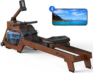 MERACH Wasserrudergerät für Zuhause, Intensives Rudererlebnis mit Gummibaumholz & 22L-Wassertank & Exklusiver App, Professioneller Monitor- und Tablet-Halterung, Bequemer Ergonomischer Stuhl(R14)