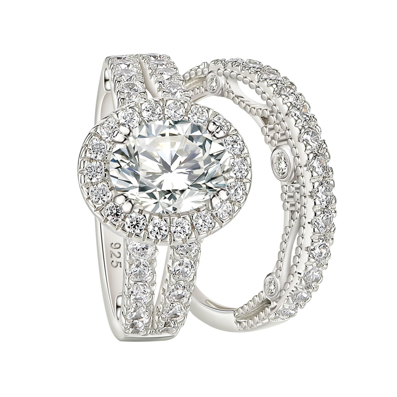 Wuziwen Oval Cut Wedding Rings for Women 925 Sterling Silver Cubic Zirconia Bridal Set Engagement Promise Ring