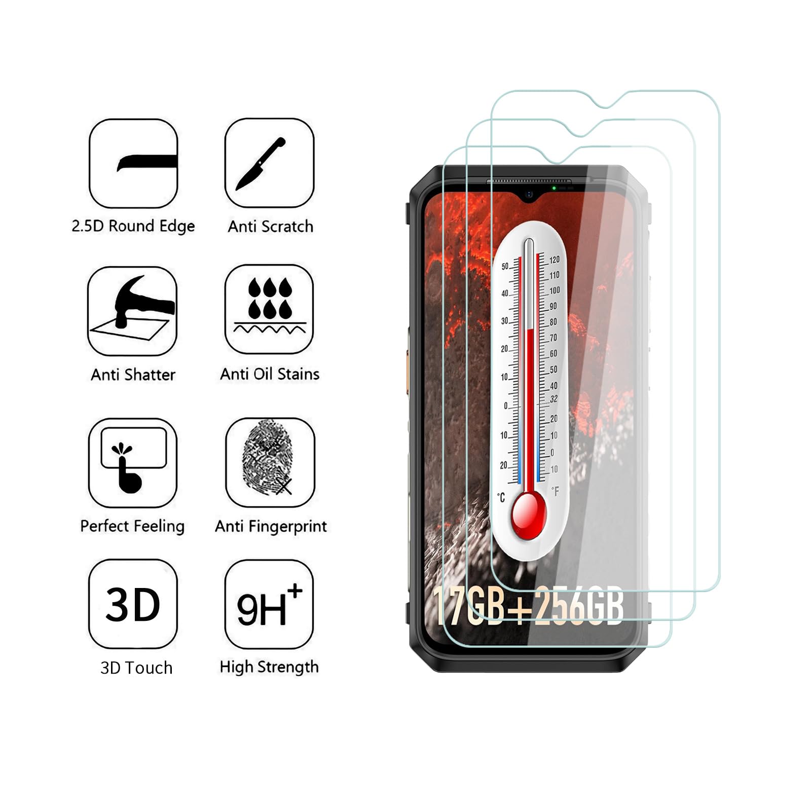 Pellicola Vetro Temperato Per Ulefone Armor 17 Pro (3 Pezzi) – Durezza 9H, Anti Graffio, HD, Senza Bolle