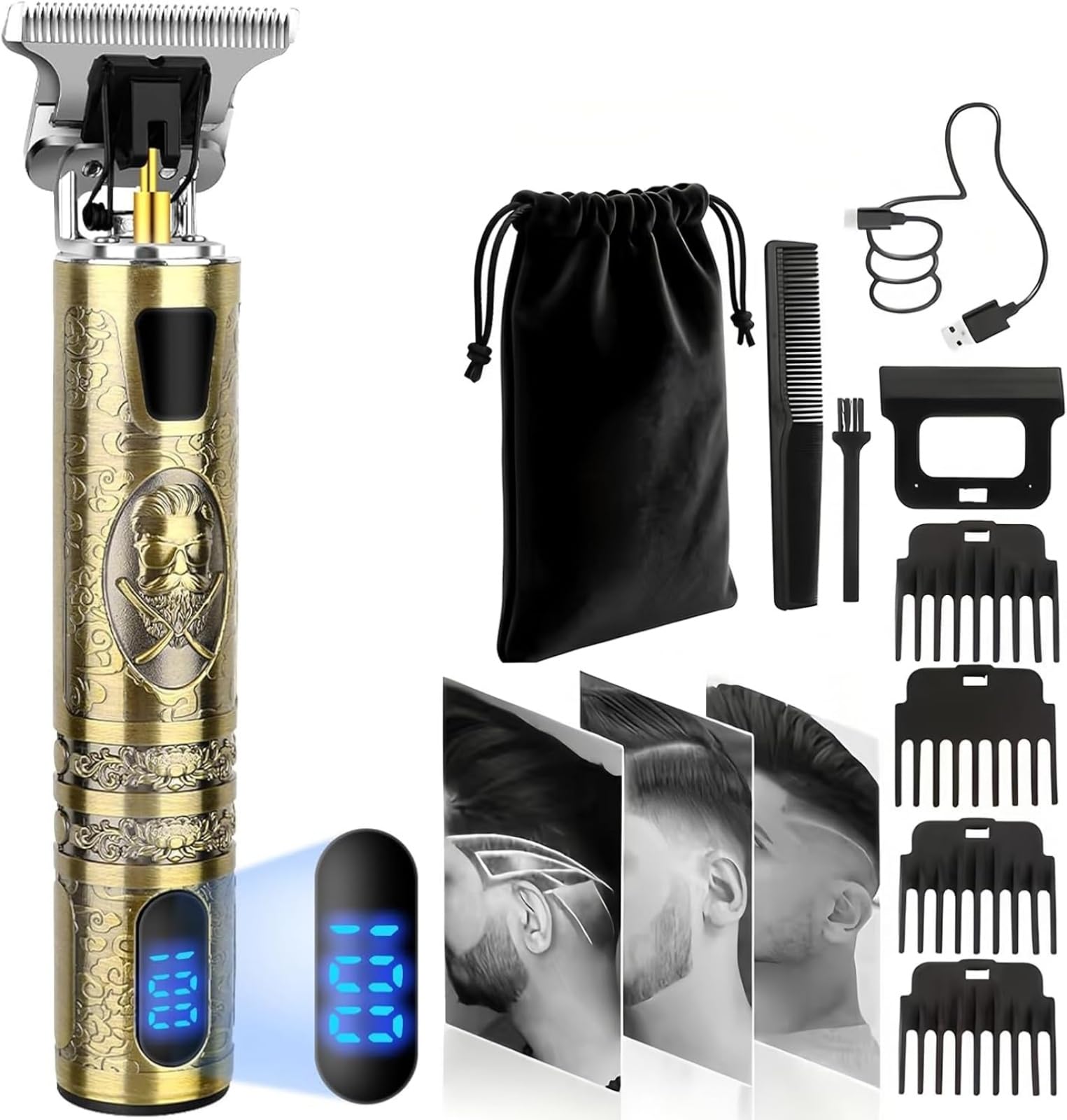 Hair Clipper, Hair Trimmer for Men - Professional Beard Trimmer with LED Display, 4 Attachments (1.5-4 mm), Waterproof for Precise Contours & Shaving Storage Bag Comb (Huzi)-image-15