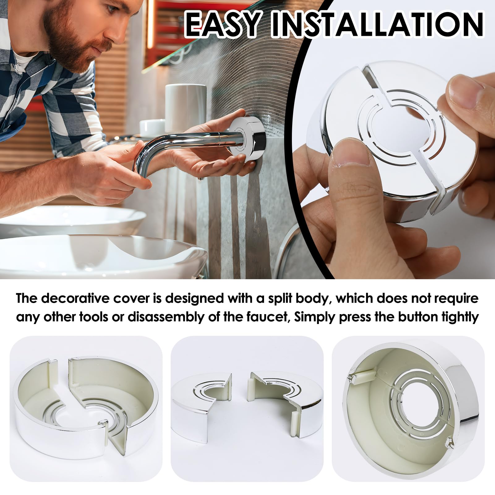 Copritubo Per Termosifone Argentato - 2 Pezzi, Regolabile Per Diametri 21/25/33 Mm, Design Diviso - Foto 7