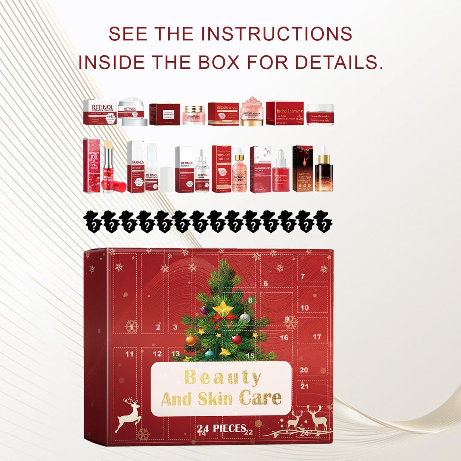 Beauty-Adventskalender 2025 Frauen Mädche, 24 Tage Weihnachts Countdown Kalender mit Feuchtigkeitsspendendem Kosmetik & Hautpflegesets für Gesichtspflege Adventskalender Überraschungsgeschenk
