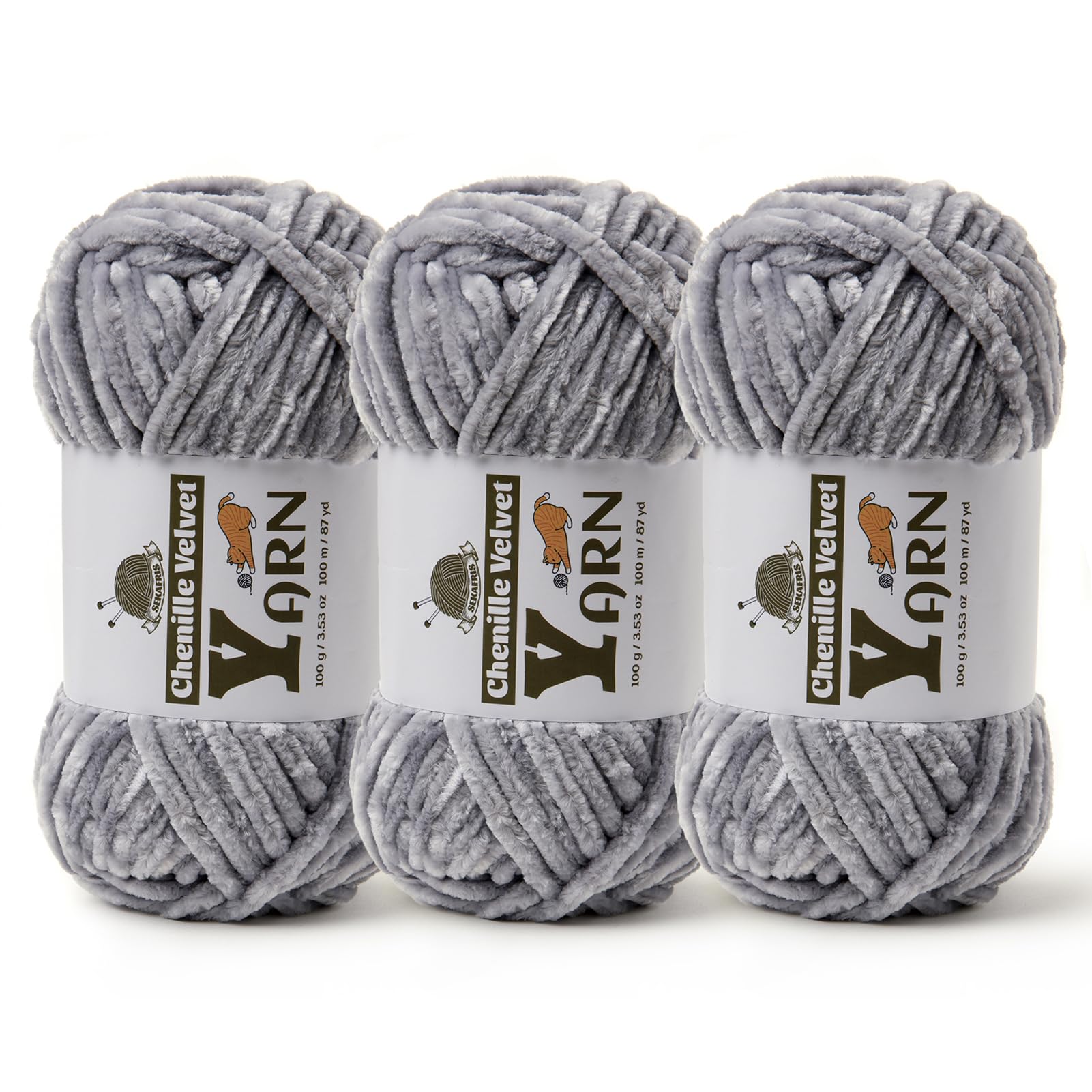 Chenille Crochet Light Gray Yarn 3 Pack