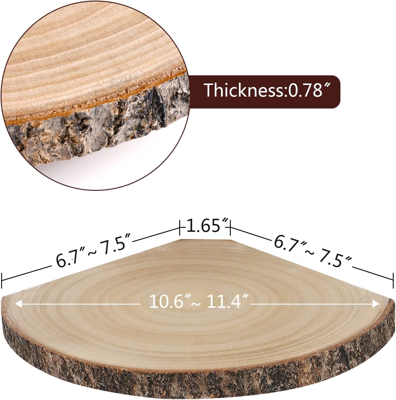 WELLAND Corner Floating Shelves Set of 3, Wood Slices with Bark Decorations Style