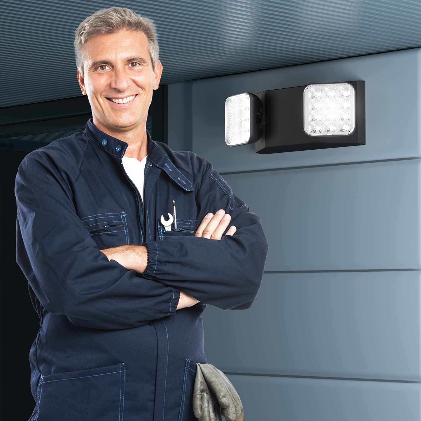 Spectsun LED-Notausgangsschild mit Notlichtern und Batterie-Backup, verstellbar, fest verdrahtet, 2 LED-Köpfe, UL-zertifiziert, 120–277 VAC/kommerzielle Notfallleuchten für Zuhause/Geschäft, 6 Stück