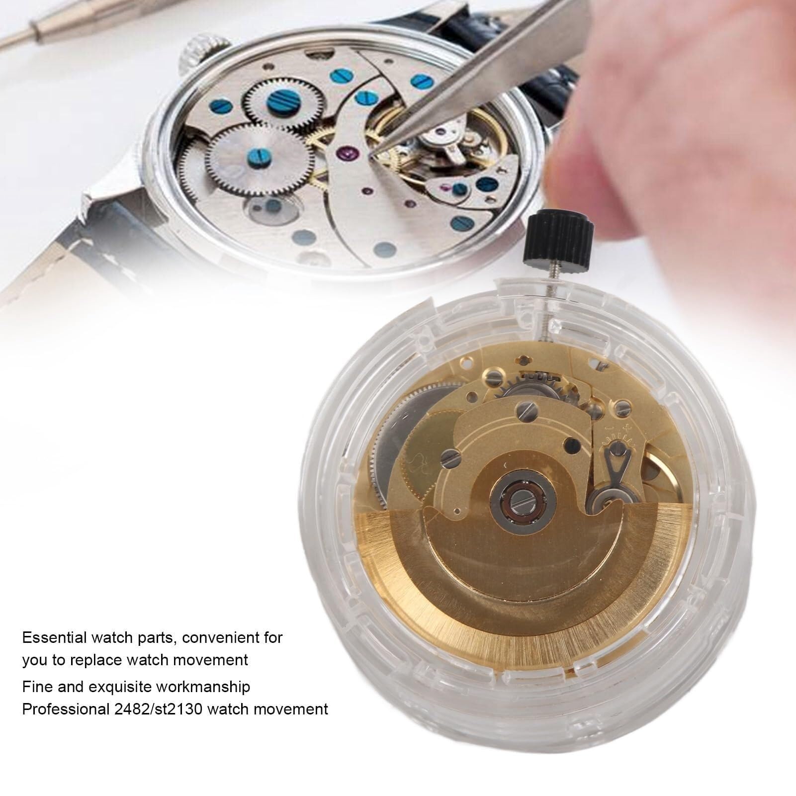 2824 ST2130 Pieza de Repuesto Movimiento Reloj mecánico automático para Relojes Pulsera, Metal Alta precisión con Juntas, Tornillos y Caja reparación Bricolaje