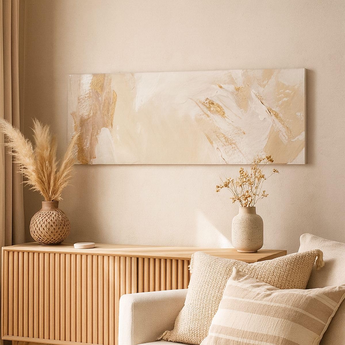 ARTTOR Bilder auf Leinwand 160x50cm Wandbild Abstrakt Pastell - 5371 | Hell Element Minimalistisch Panorama Groß XXL Wanddekoration Wohnzimmer Schlafzimmer Wand Kunstdruck Wandkunst ARTTOR