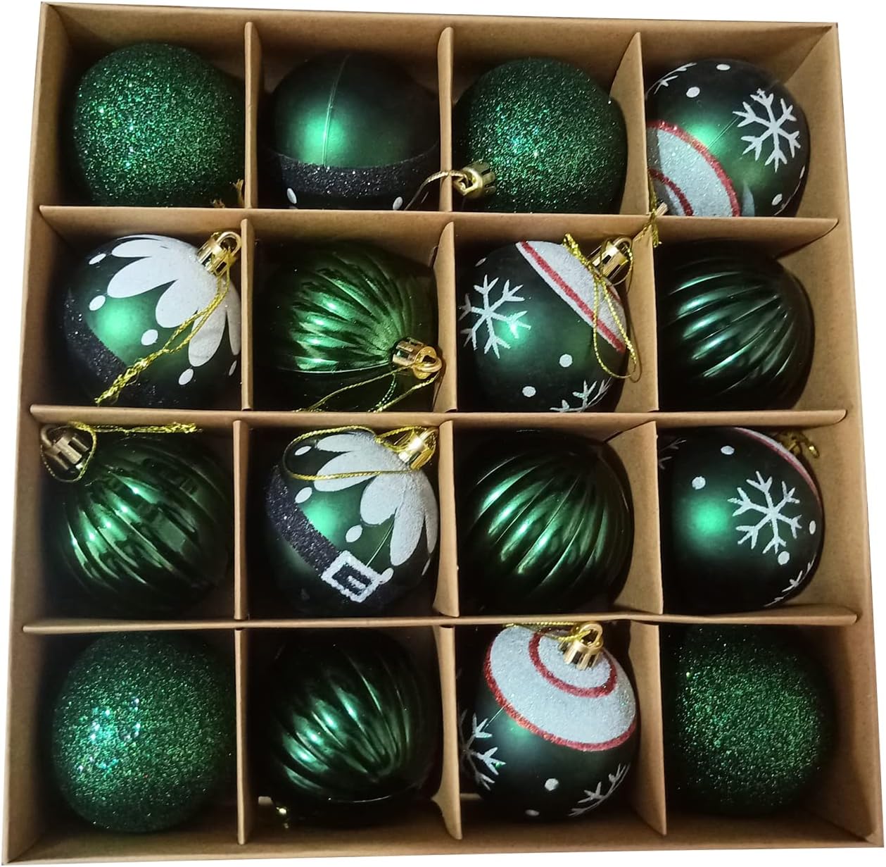 Green Christmas Balls 16ct 2.36”Christmas Tree Decoration, Shatterproof Plastic Decorative St. Patrick's Day Ball Ornaments Exquisite Designs (Green)