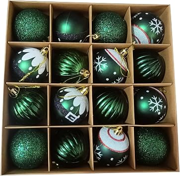Green Christmas Balls 16ct 2.36Christmas Tree Decoration, Shatterproof Plastic Decorative St. Patricks Day Ball Ornaments Exquisite Designs Green