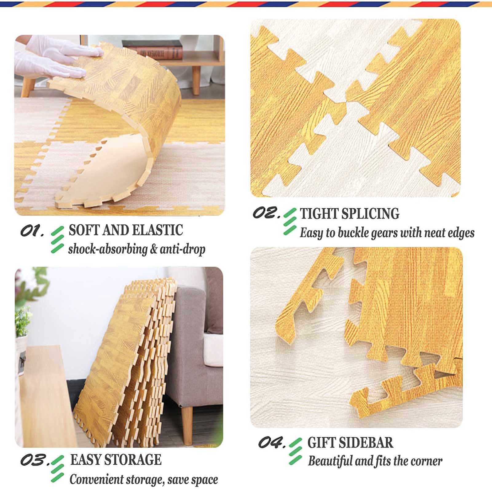 Juego de Alfombra de Juego de Puzzle para niños, 30x30x1cm Alfombra de Puzzle Espuma EVA para niños con Bordes para gimnasios hogar, garajes o áreas de Juego para niños,Light Brown,40