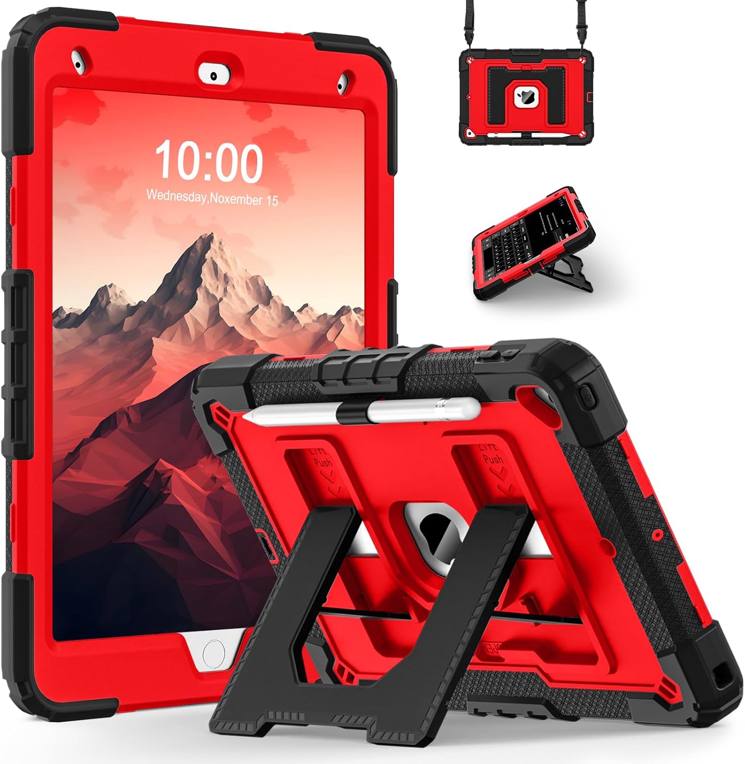 for iPad 9th/ 8th/ 7th Generation 10.2 Inch iPad Case 9th Generation with Pencil Holder,Heavy Duty Shockproof Cover for i Pad 9th/8th/7th Gen 2021/2020/ 2019 Cases,Black Red Black Red For iPad 9th/8th/7th Generation 10.2 Inch
