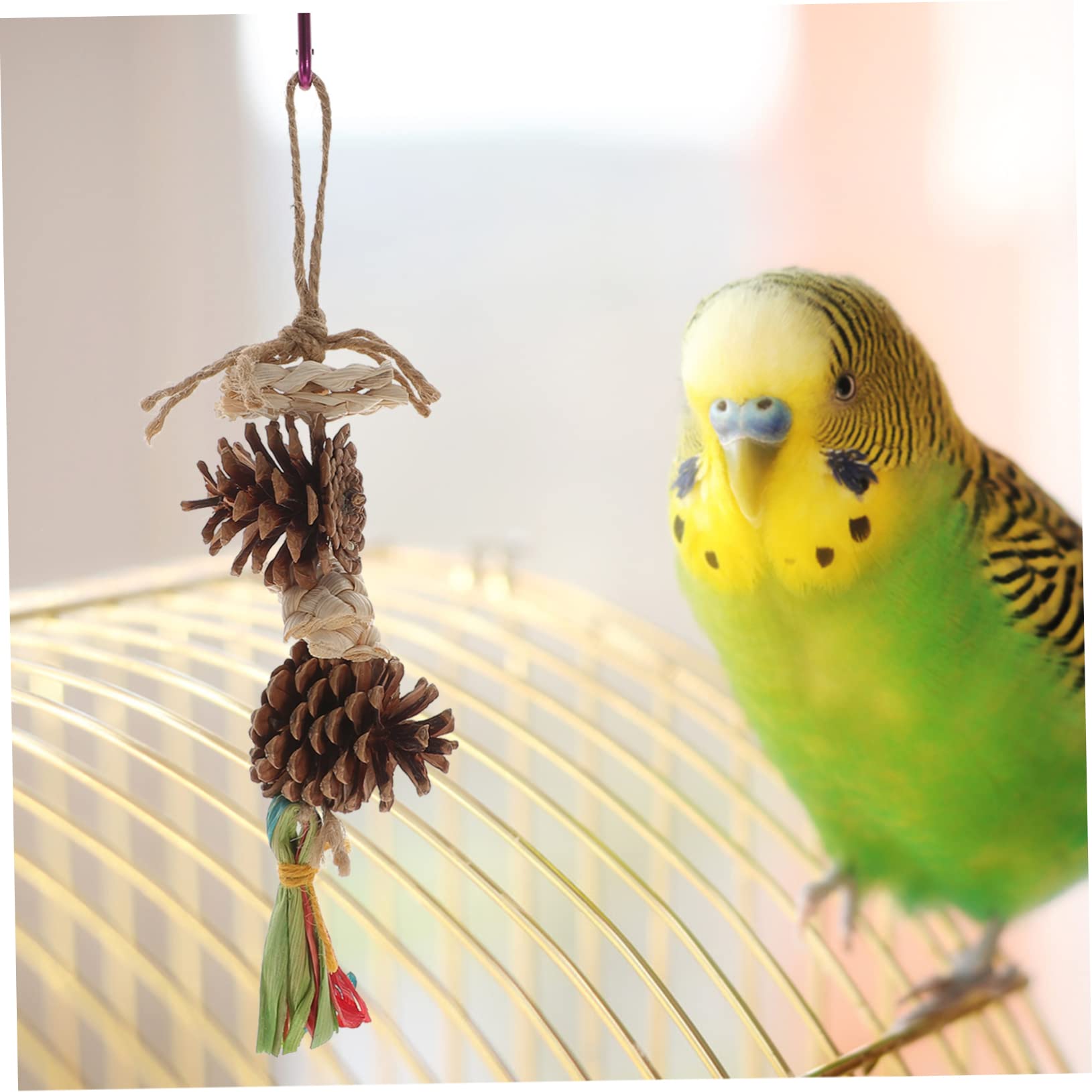 Mikikit Parrot Chewing Pine Cone Wear Resistant Hanging Bird Swing for Balance Training Cage Decor Creative Pine Cone Design with Tassel for Parrots and Birds