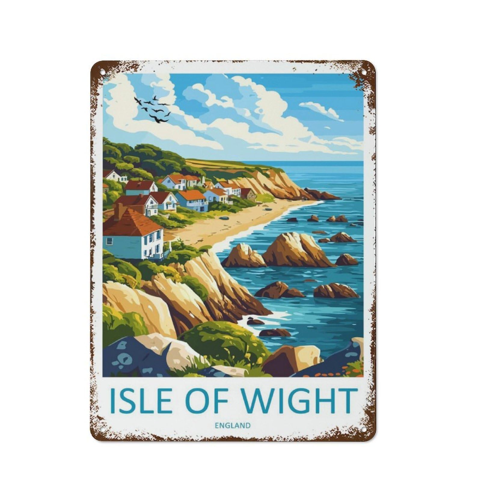Isle of Wight England Metal Sign Travel Poster Art Print Decoration Retro Metal Painting Garage Style12x16inch(30x40cm)