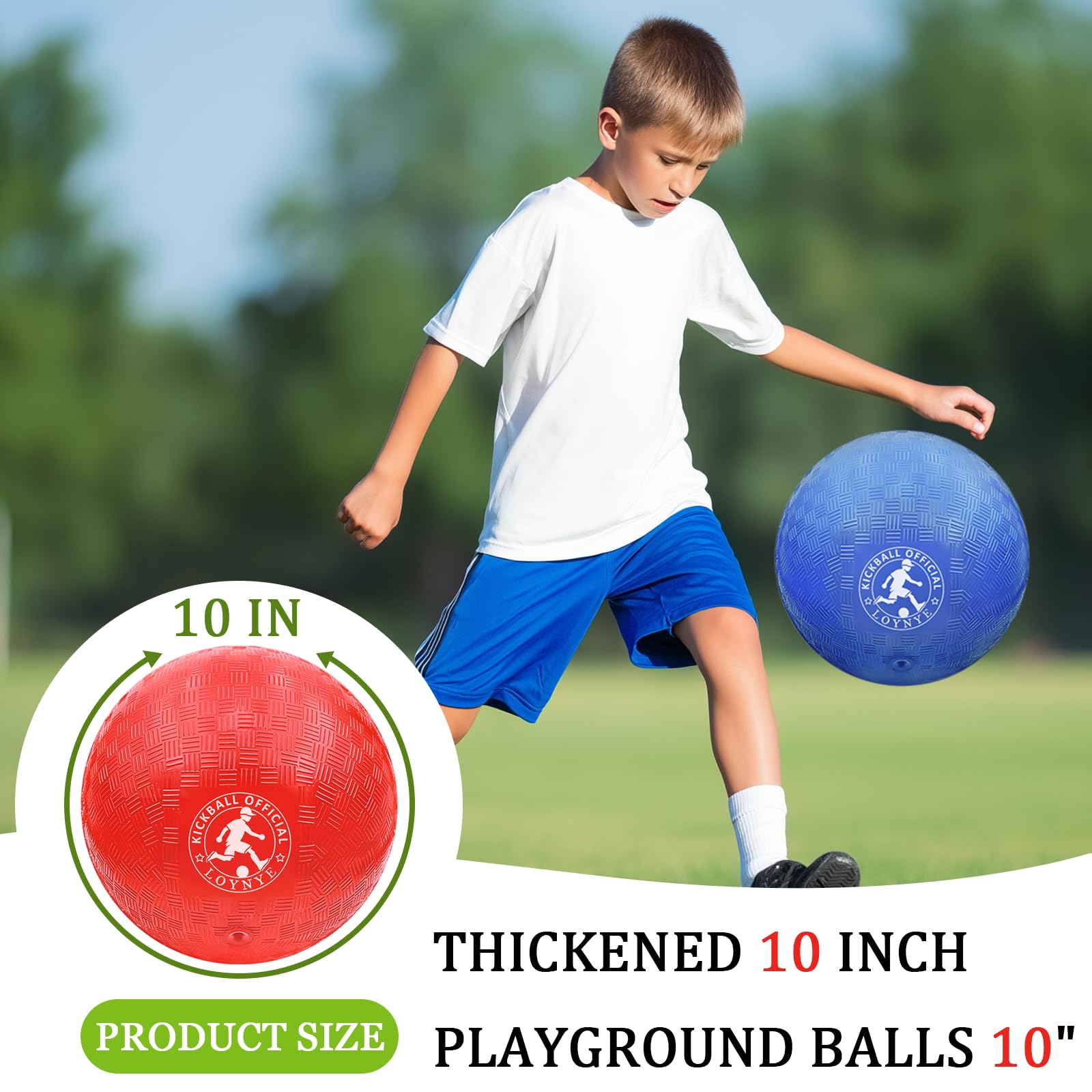 LOYNYE 10 Inch Dodgeball Balls Playground Ball Kickball, Dodge Balls for Kids, Kickballs Handball for Indoor Outdoor Games Four Square Balls, Includes Pump