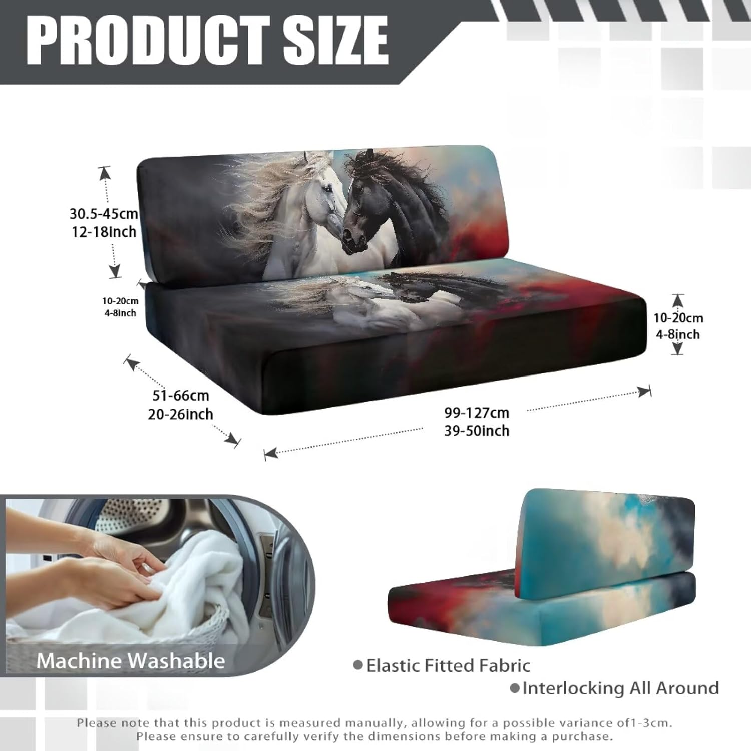 Blue Sky White Cloud Horse Pattern RV Dinette Cushions Covers with 1 Backrest Cover & 1 Bench Cover Camper Cushion Slipcovers Sofa Slipcovers Fit Most Travel Trailer Couch
