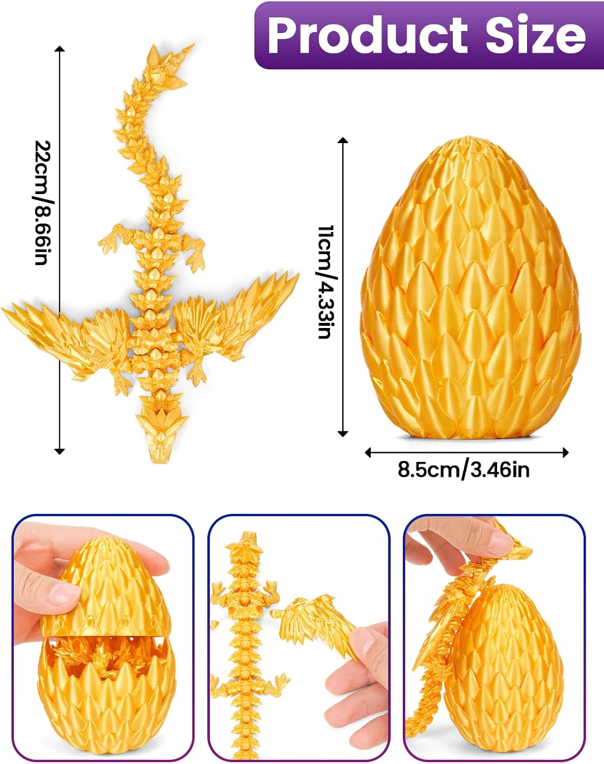 TBOLINE 3D Printed Dragon with Wings,Dragons in Easter Egg Fillers,Sensory Articulated Dragon in Egg Fidget Toy,Easter Basket Stuffers for Kids Boys Girls,Flying Dragons Figure Toys