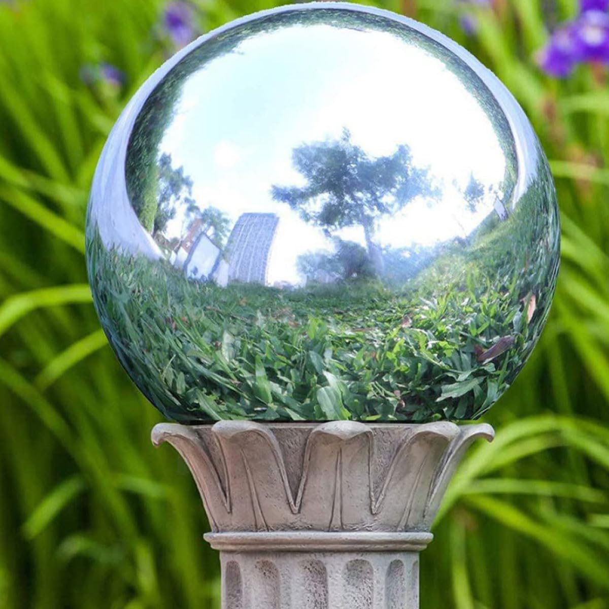 Boule Miroir Réfléchissante en Acier Inoxydable pour Décoration de Jardin Extérieur, Sphère Argentée Résistante et Brillante pour Pelouse et Photographie