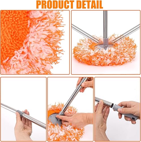 Miniatura 3 de Yesland Trapeador de pared ajustable de 78 pulgadas, trapeador de limpieza giratorio de 160 con 6 cabezales reutilizables, limpiador de zócalo con