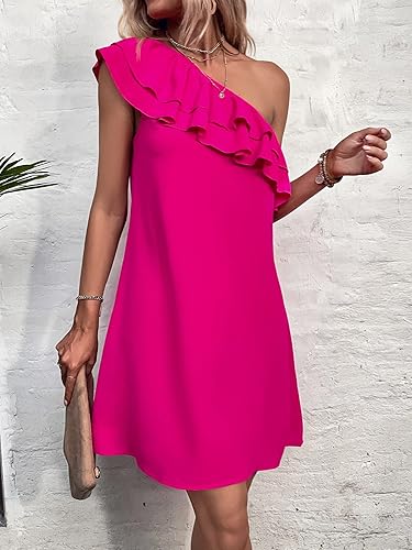 Miniatura 5 de Floerns Vestido tipo túnica con volantes y escalonado de un hombro para mujer