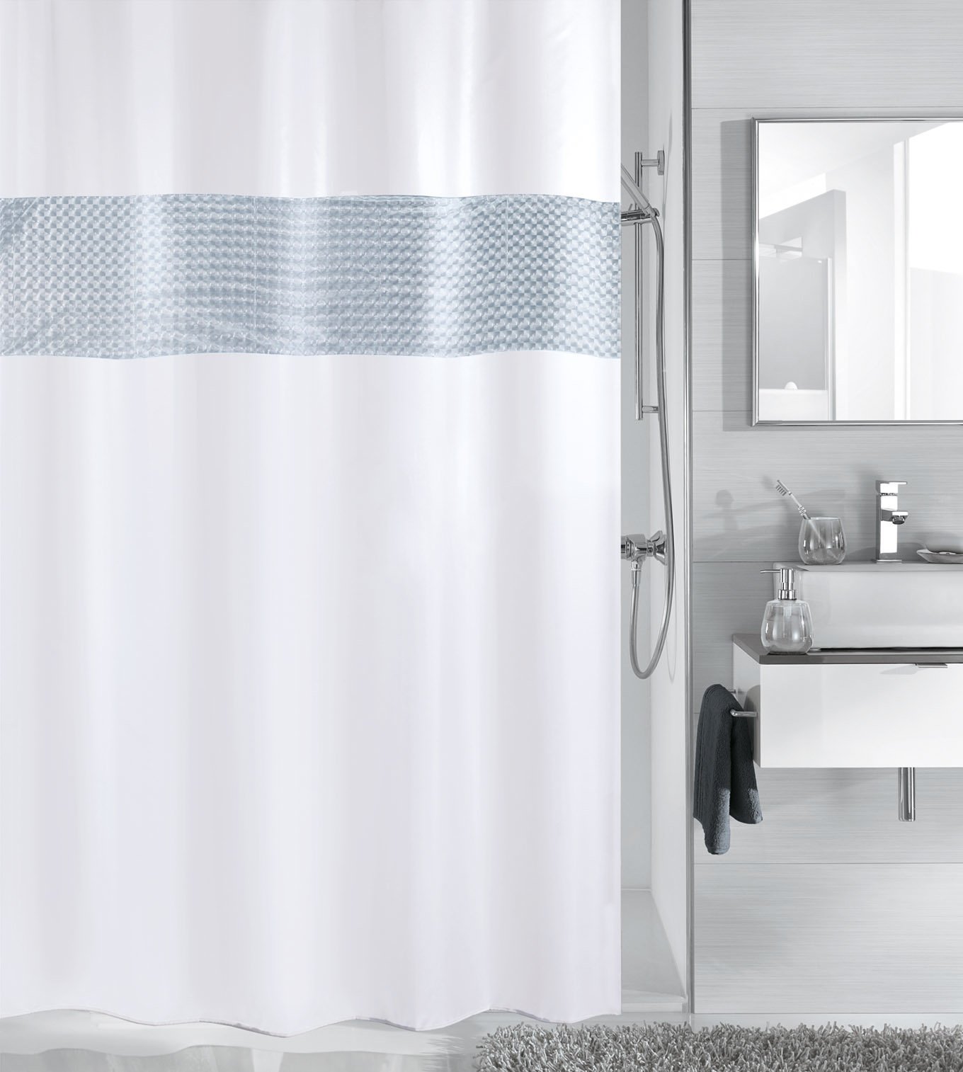 Rideau de douche anti éclaboussures blanc en fibres synthétiques