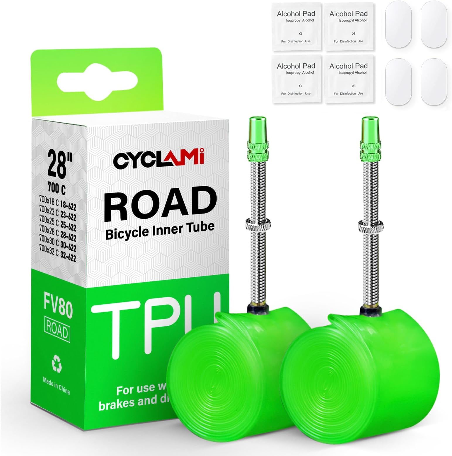 2 Pack CYCLAMI Bike Tire Tube for 700C Road / MTB26/27.5/29 / Gravel, TPU Bike Inner Tube with 45/60/65/80/85mm Presta Valves, Ultra-Light TPU Inner Tube(Include Patch Repair Kits)