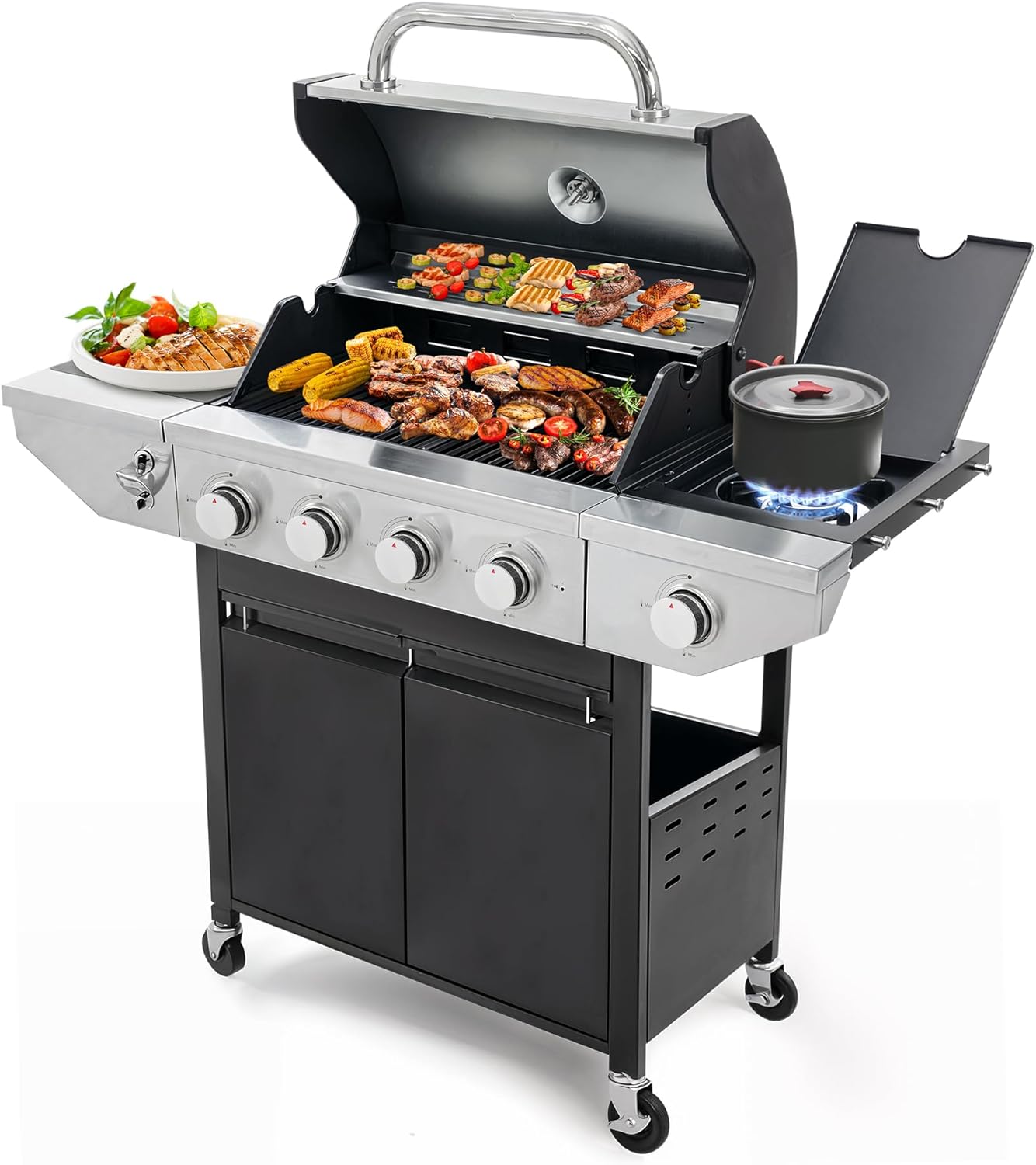 4 Burner Propane Gas Grill with Side Burner