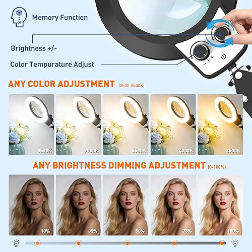 Miniatura 5 de KIRKAS Lupa de 12X con luz y abrazadera, lámpara de aumento con brazo extra largo, botón superior para banco de trabajo, manualidades, reparación