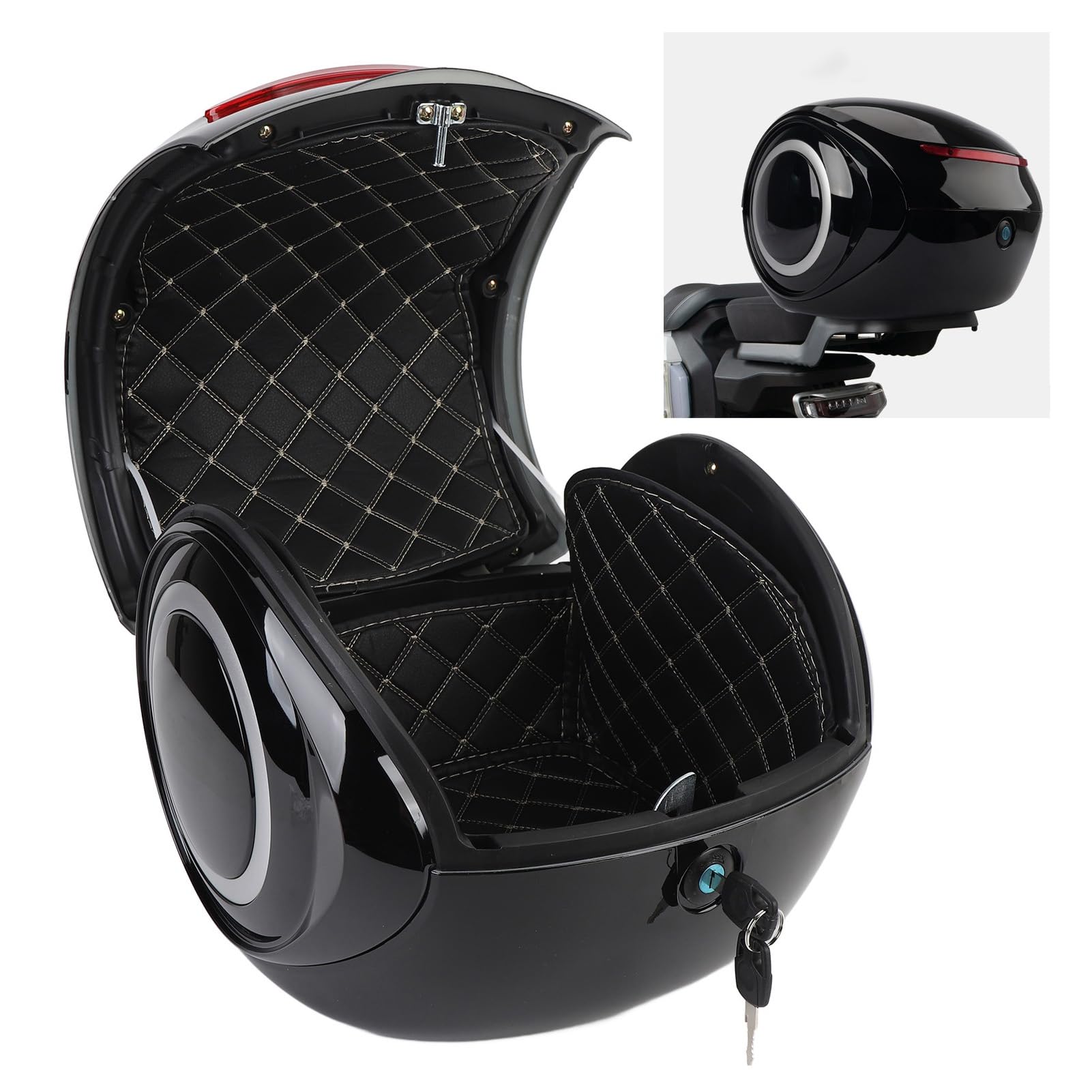 Boîte Arrière de Moto 32L, Boîtier Supérieur Anti-poussière de Style Sportif ABS pour Vélo électrique, Scooter, Améliore la sécurité, Stockage de Coffre Réfléchissant (Black)