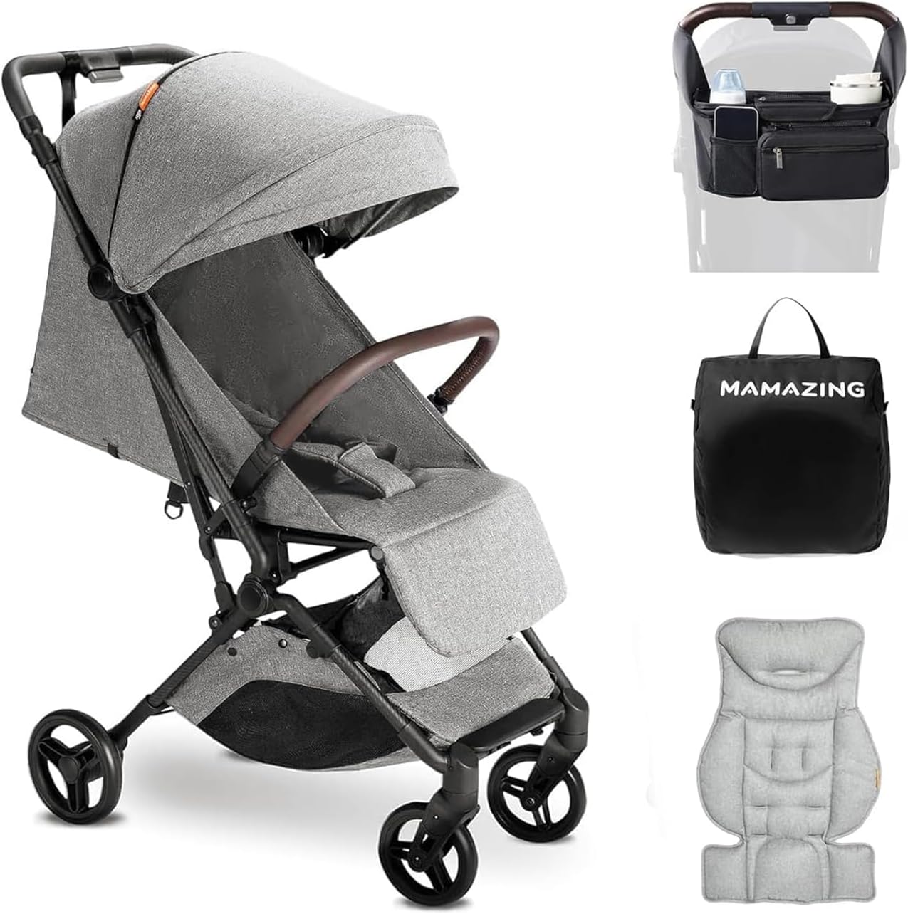 Ultra Air Lightweight Baby Travel Stroller with Carbon Fiber Frame, Compact & Airplane-Friendly, One-Handed Fold, 11.6 lbs, Perfect for Toddlers, Organizer & Cushion Included, Grey